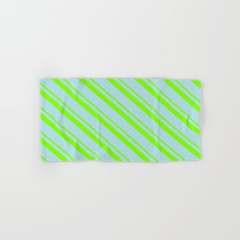 [ Thumbnail: Chartreuse & Powder Blue Colored Lined Pattern Hand & Bath Towel ]