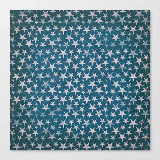 White stars on grunge textured blue background Canvas Print
