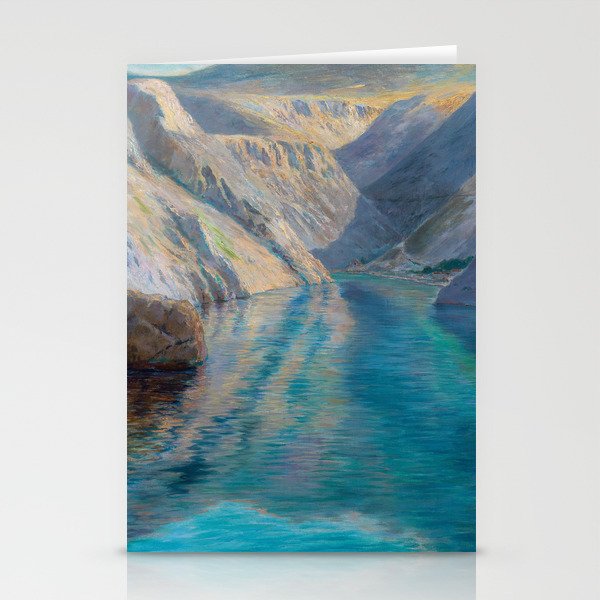 Žrnovnica lake and river, alpine mountain sapphire blue lake landscape painting Menci Clement Crnčić Stationery Cards