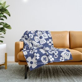 Modern Navy Blue Daisy Flowers Throw Blanket