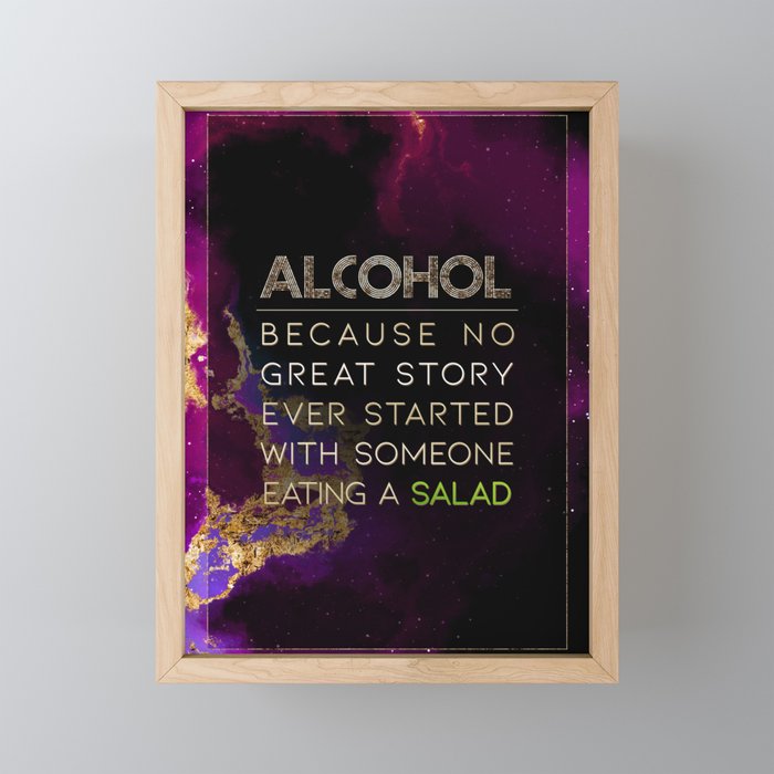 Alcohol Eating a Salad Rainbow Gold Quote Motivational Art Framed Mini Art Print