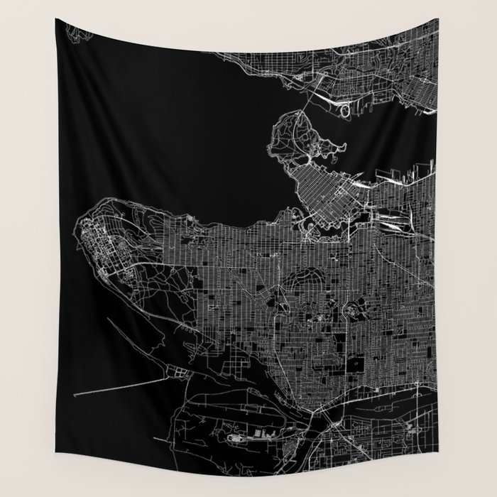 Vancouver Black Map Wall Tapestry by multipliCITY Society6
