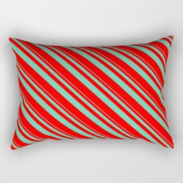 [ Thumbnail: Aquamarine & Red Colored Striped/Lined Pattern Rectangular Pillow ]