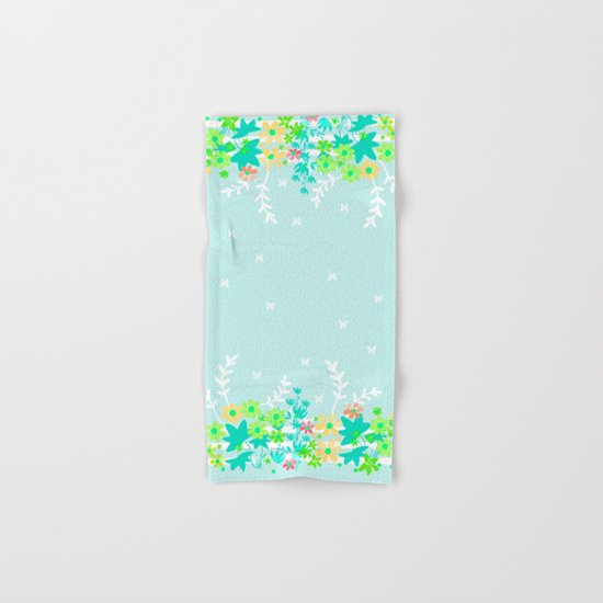 Turquoise floral pattern . Colorful floral background . Hand & Bath Towel