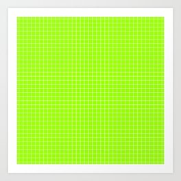 Green Grid White Line Art Print