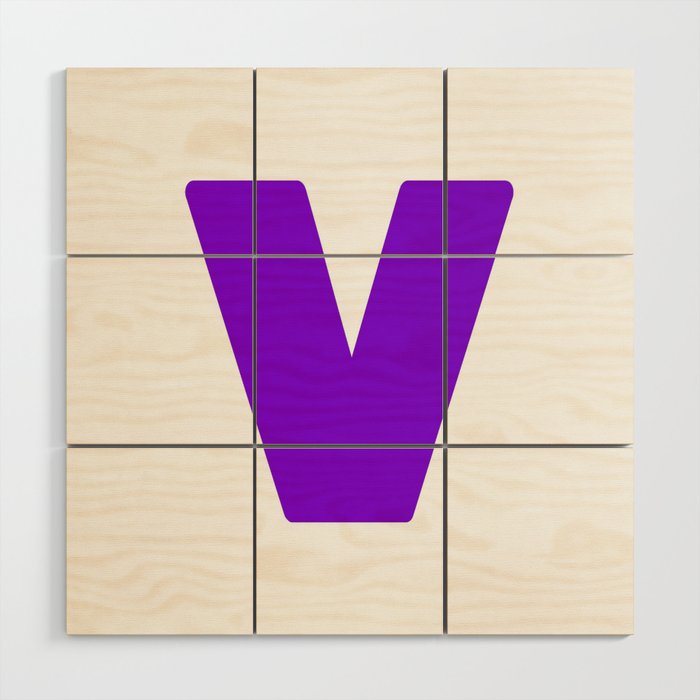 V (Violet & White Letter) Wood Wall Art