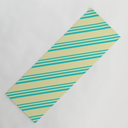 [ Thumbnail: Dark Turquoise and Pale Goldenrod Colored Lines/Stripes Pattern Yoga Mat ]