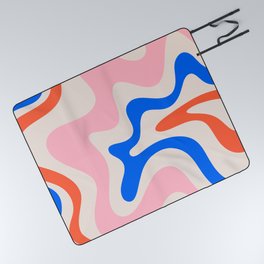 Retro Liquid Swirl Abstract Pattern Square Pink, Orange, and Royal Blue Picnic Blanket