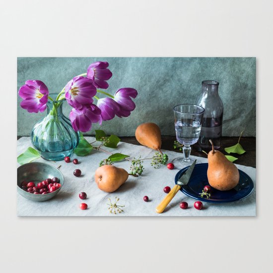 Still Life with Purple Tulips Canvas Print