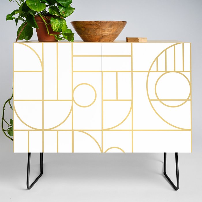 Minimalist Mid Century Modern Gold Pattern Credenza