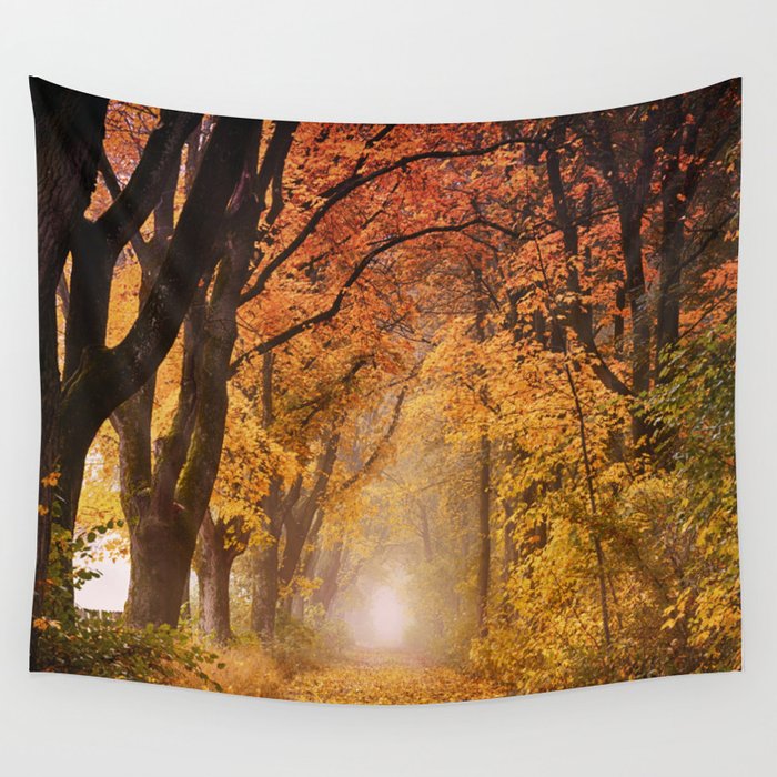 Autumn Fall Forest Path -  Nature Landscape Photography Wall Tapestry