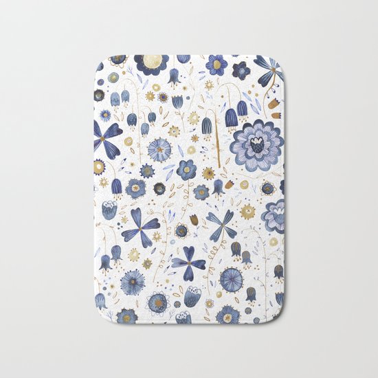 Indigo Flower Mashup Bath Mat