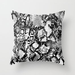 Monochrome leopard, snake, zebra, tiger, crocodile skin texture background. Throw Pillow