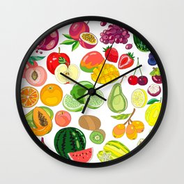 Fruits Paradise Wall Clock | Foodillustration, Graphicdesign, Tropicalfruits, Giftforlovedone, Digital, Fruitspattern, Pop Art, Pattern, Cutepattern, Fruitslovers 