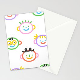 Colorful funny children face doodle pattern print Stationery Card