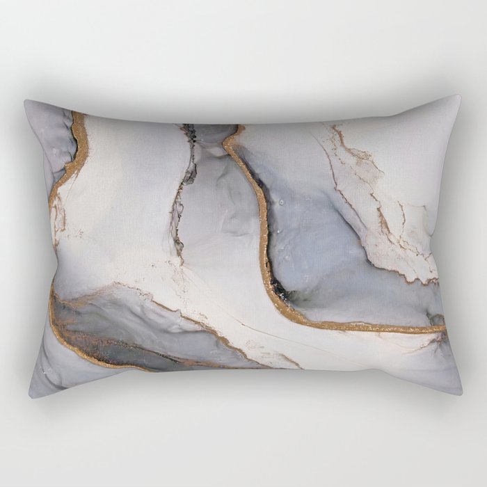 Desert Fluid Abstract Art Gold and Dark Blue  Rectangular Pillow