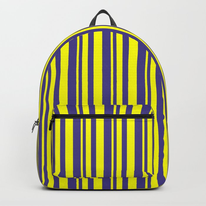 Yellow and Dark Slate Blue Colored Striped Pattern Backpack