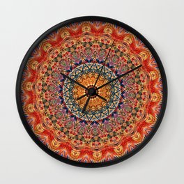 Indian Summer I - Colorful Boho Feather Mandala Wall Clock