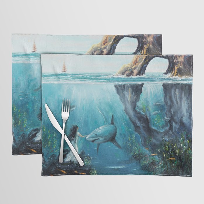 Surreal Ocean Dream 'Fairy Girl and the Shark' Placemat