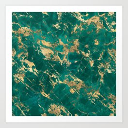 Teal & Gold Marble 03 Art Print