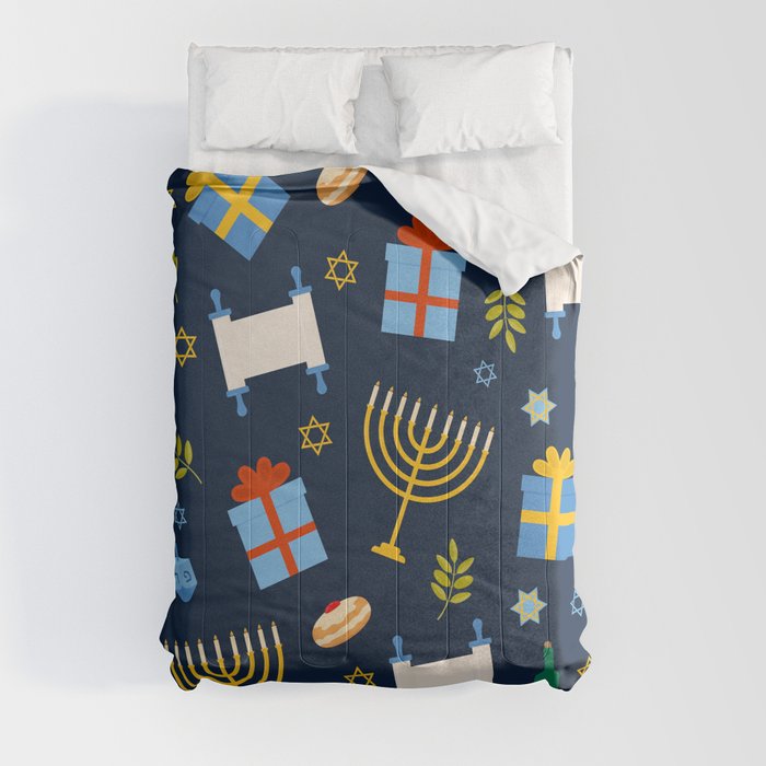Hanukkah pattern with traditional Jewish symbols Comforter by