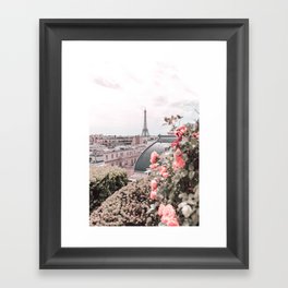 Paris France Eiffel Tower Pink Flowers Photography Framed Art Print