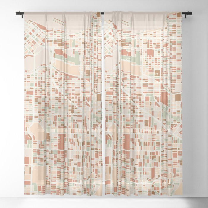 VANCOUVER CANADA CITY MAP EARTH TONES Sheer Curtain