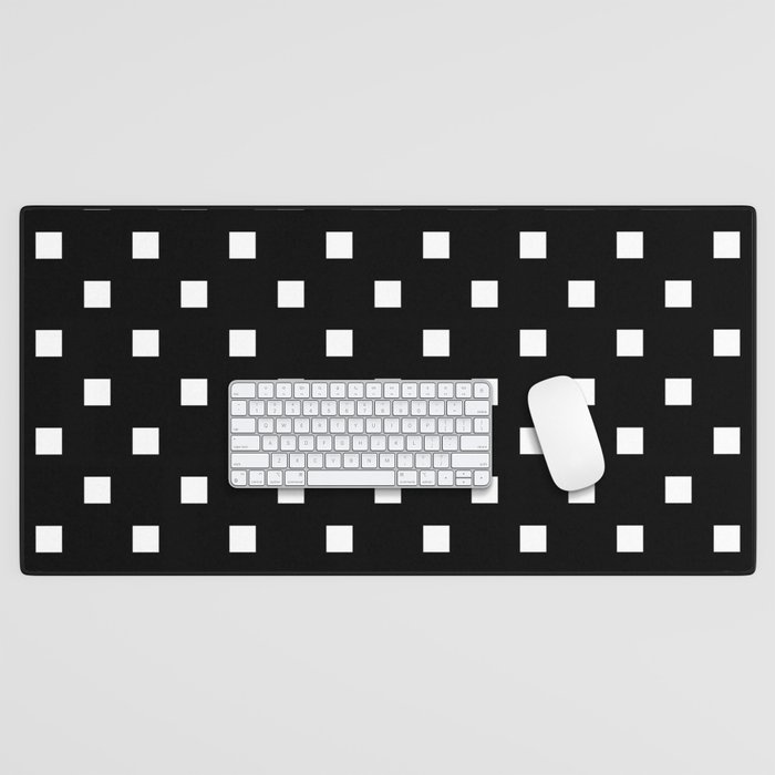 Black Square Grid Pattern Desk Mat