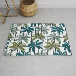 Retro Palm Springs vibes // white background highball sage and pine green palm trees oxford navy blue lines Area & Throw Rug