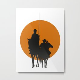 Don Quixote de la Mancha Silhouette, of Cervantes spanish novelist, at sunset Metal Print