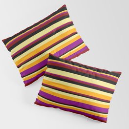 [ Thumbnail: Tan, Orange, Purple, Maroon, and Black Colored Striped/Lined Pattern Pillow Sham ]