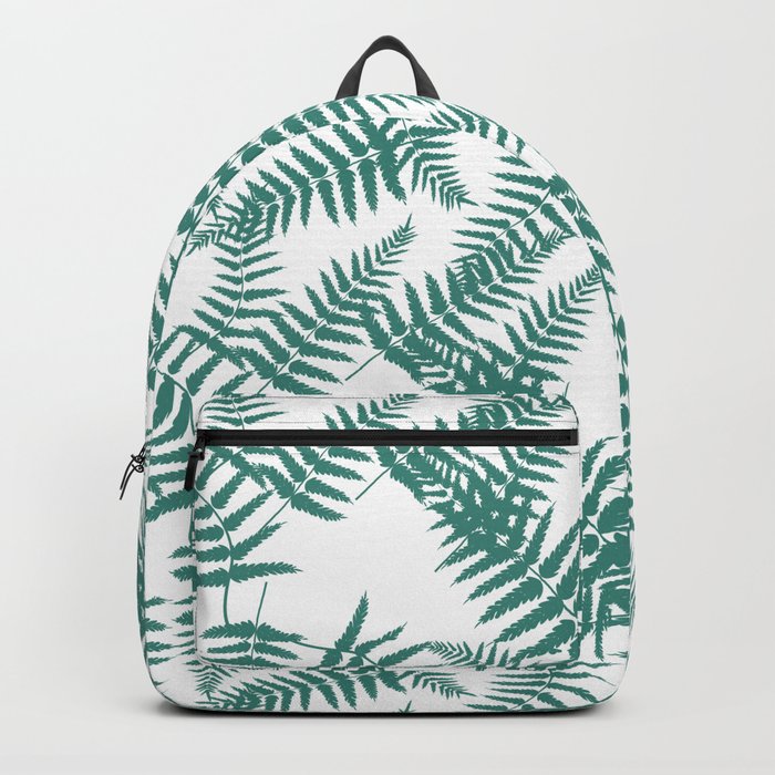 Green Blue Silhouette Fern Leaves Pattern Backpack