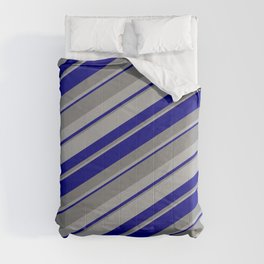 [ Thumbnail: Blue, Gray & Dark Gray Colored Stripes/Lines Pattern Comforter ]