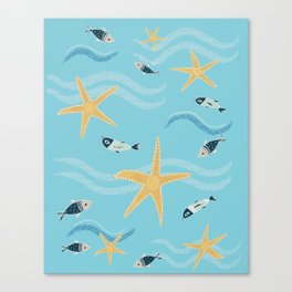 Starfish and Fish Kids  Pattern Canvas Print