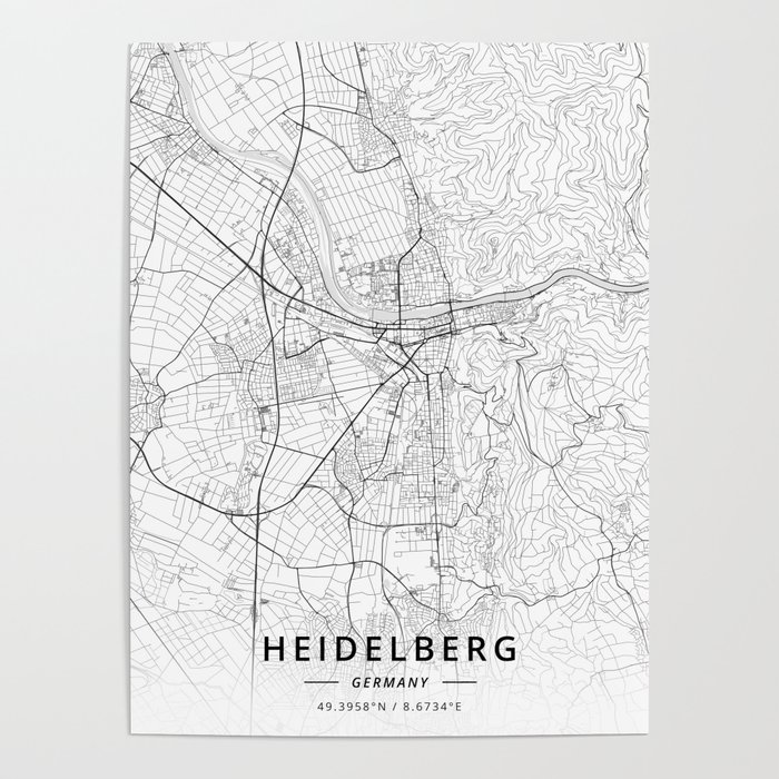 Heidelberg, Germany - Light Map Poster