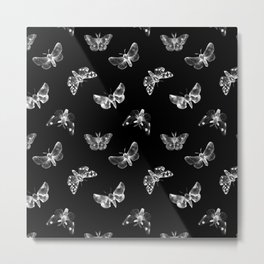 Autumn Night Metal Print | Butterflies, Illustration, Vintage, Forest, Black, Insect, Nature, Painting, Black and White, Night 