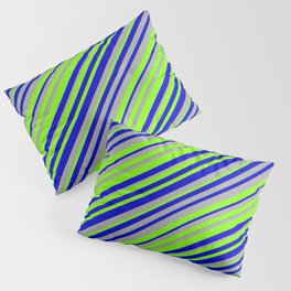 [ Thumbnail: Chartreuse, Blue, and Dark Gray Colored Lined Pattern Pillow Sham ]
