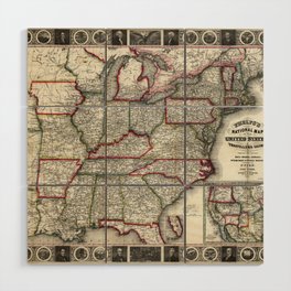 United States-Phelps's National map-1852 vintage pictorial map Wood Wall Art
