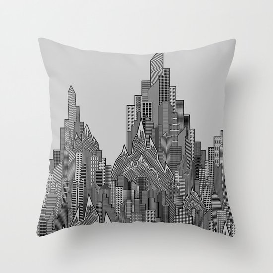 Buildings & Mountains Throw Pillow
