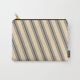 [ Thumbnail: Tan and Dim Grey Colored Striped Pattern Carry-All Pouch ]