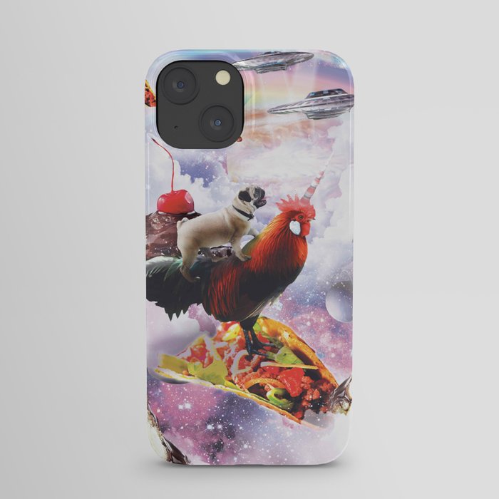Space Pug Riding Chicken - Ice Cream & Taco iPhone Case