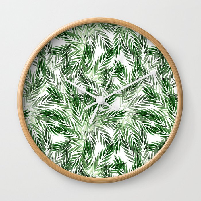 Watercolor Tropical Palm Leaves Pattern Wall Clock