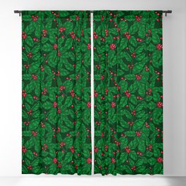 Holly berry on dark green Blackout Curtain