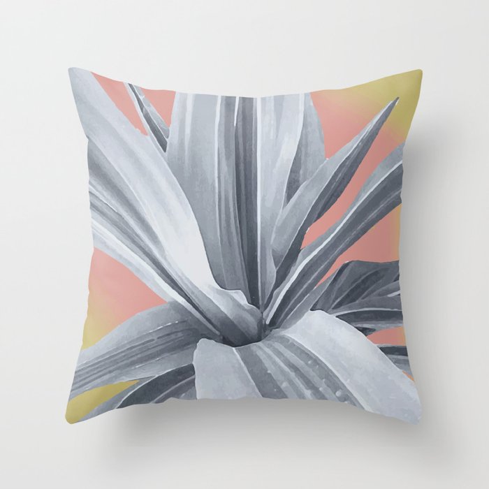 Tropical cactus leaves. pink. grey. Throw Pillow