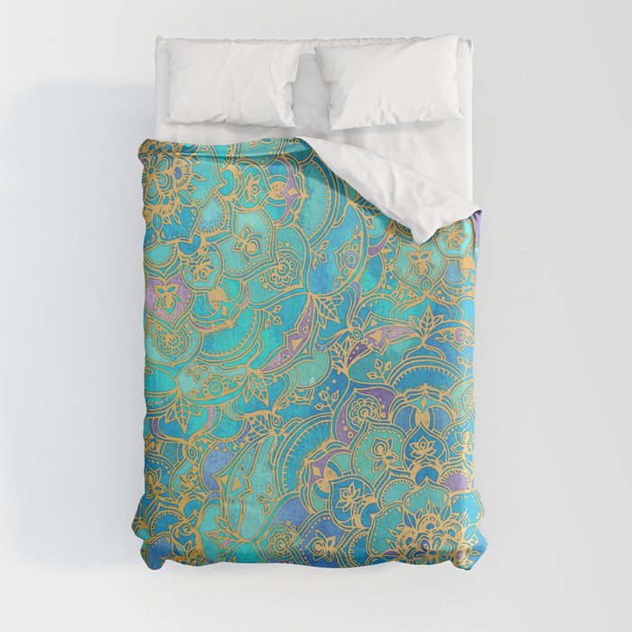 Sapphire & Jade Stained Glass Mandalas Duvet Cover