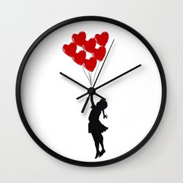 Girl With Heart Balloons Wall Clock