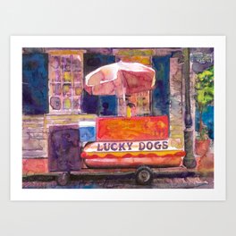 Hot Dog Stand - Food Art - Hot Dog Food Truck On The Corner New Orleans Food Truck Lucky Dog Art Print