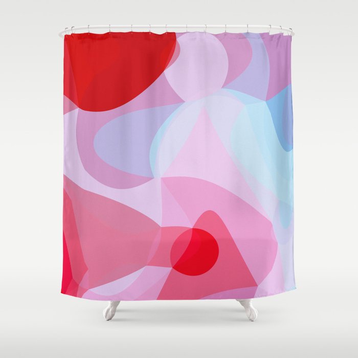Bubbly Geometry - Red, Pink and Blue Shower Curtain