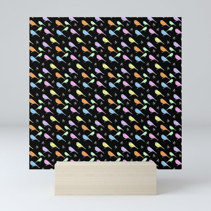 Pastel Shrike-thrushes on Black Mini Art Print