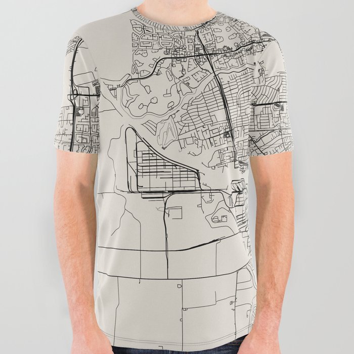 Stockton USA - Black and White City Map All Over Graphic Tee